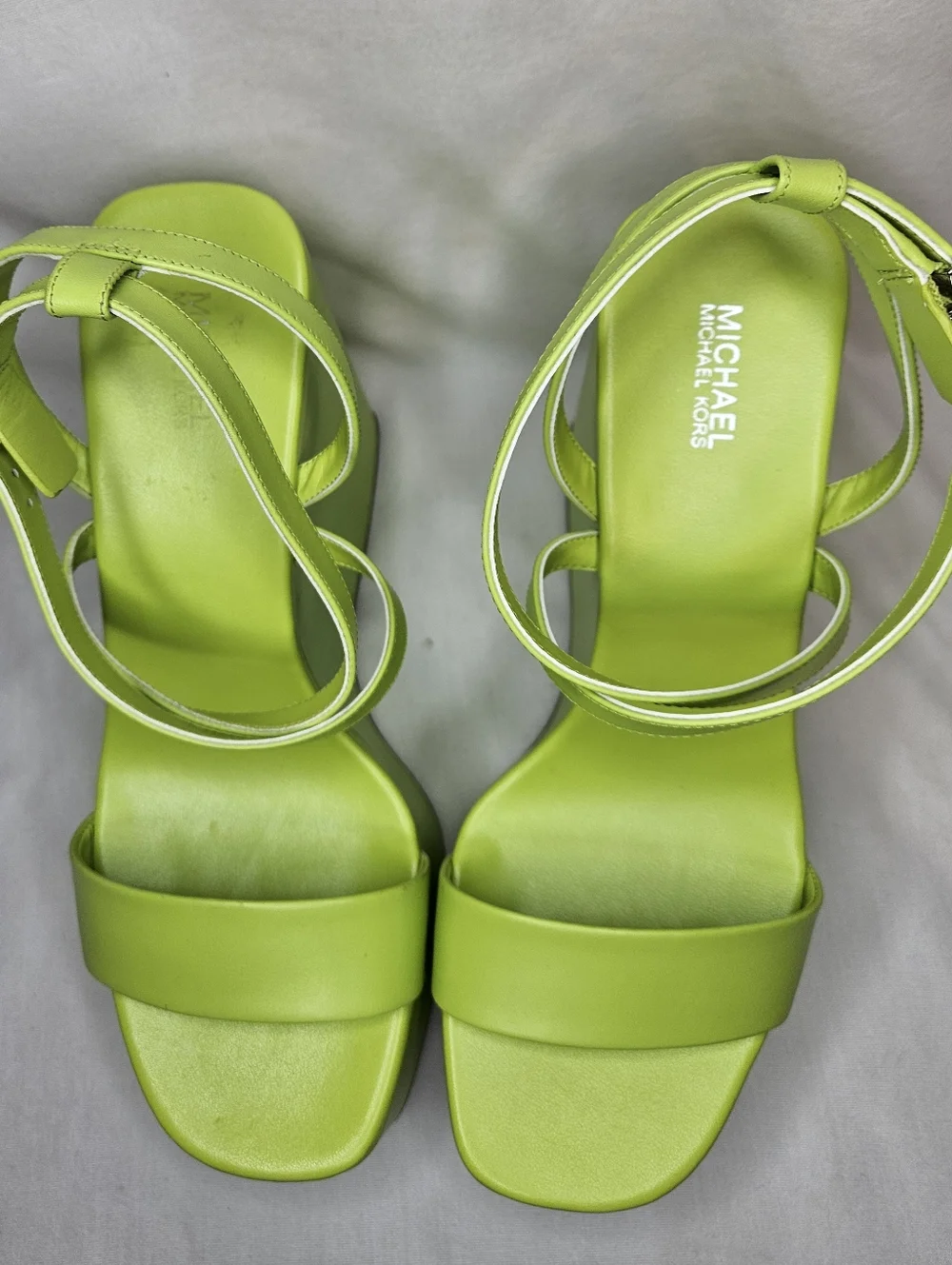 Michael Michael Kors Paola Platform Dress Sandal Bright Limeade Leather Strappy - Picture 7 of 12